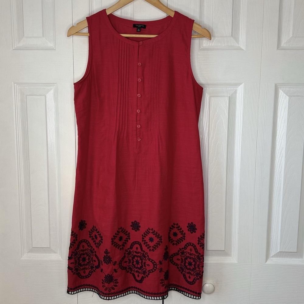 Talbots Women's 8P Black Detail Linen Cotton Blend Tank A-Line Midi Dress
